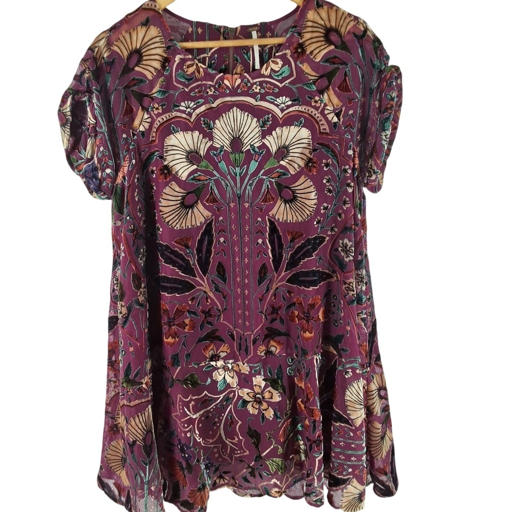 Free People Strawberry Fields Burnout Velvet Mini Dress Plum Purple M - Picture 2 of 10